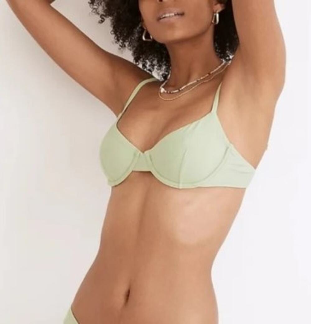 Madewell Green Underwire Bikini Top Swimwear Adjustable Straps No Padding Sz XL